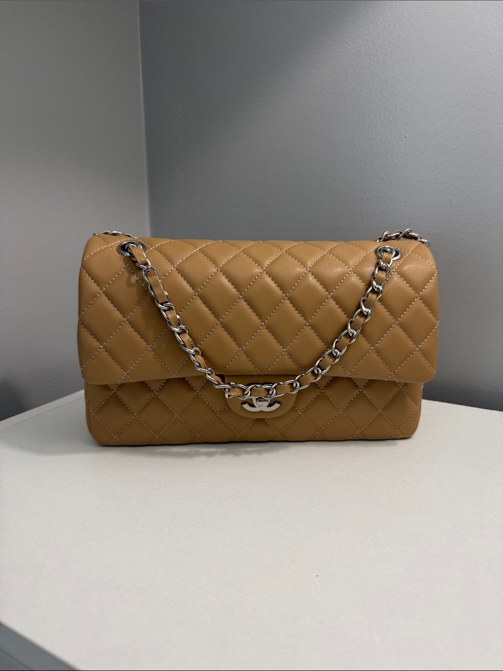 Classic Quilted Shoulder Bag in Camel